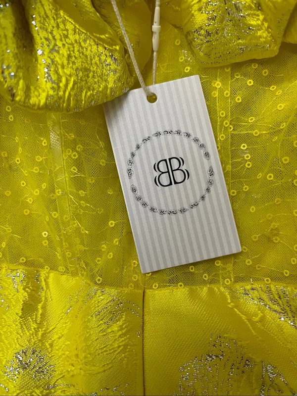 NWT Bella Barnett Yellow Ruffled Off-Shoulder Cocktail Dress size L - Image 9