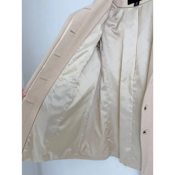 Lands End 16P Beige Wool Blend Car Coat Hidden Button Stand Collar Minimalist - Image 8
