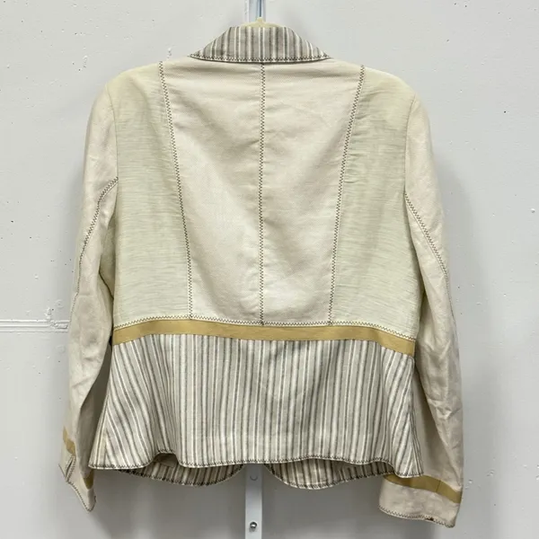 Coldwater Creek Cream Striped Mixed Media Button Front Blazer‎ Jacket Women's 14 - Image 2