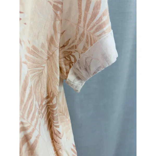 Faherty Linen Blend‎ Palm Print Pintuck Henley Shift Dress Peach Cream XXL - Image 7