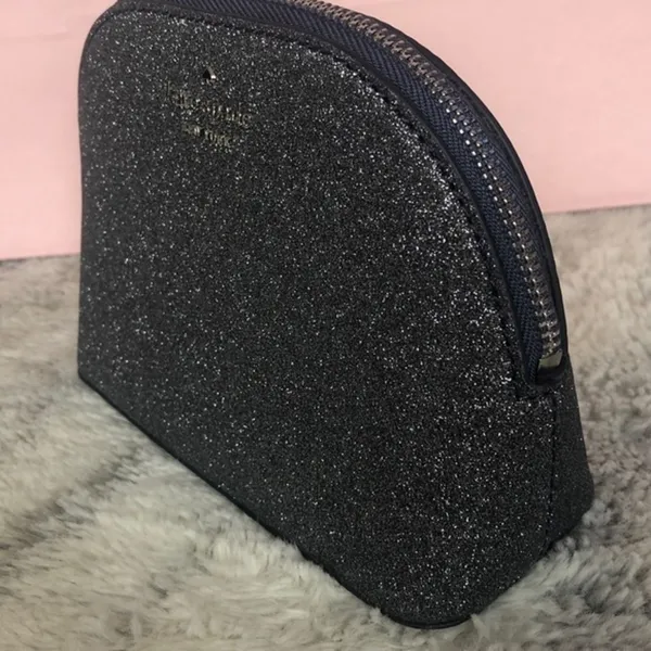 Kate Spade Black Glitter Dome Cosmetic Case Makeup Bag NWT - Image 4