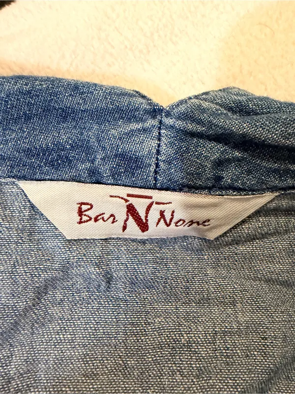 Bar N Nome Vintage-Style Blue Denim Embroidered Short Sleeve Top - Image 3
