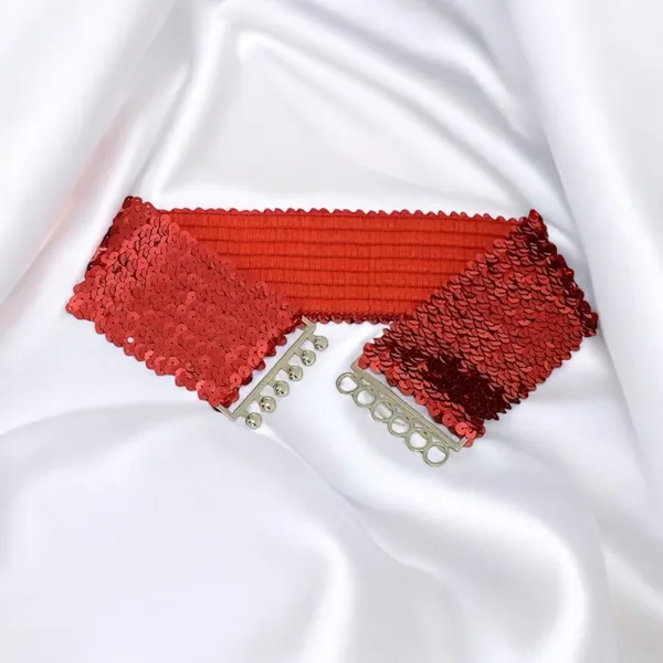 Chic Style Red Sequined Elastic Waist‎ Belt for Women Elegant One Size - Image 7