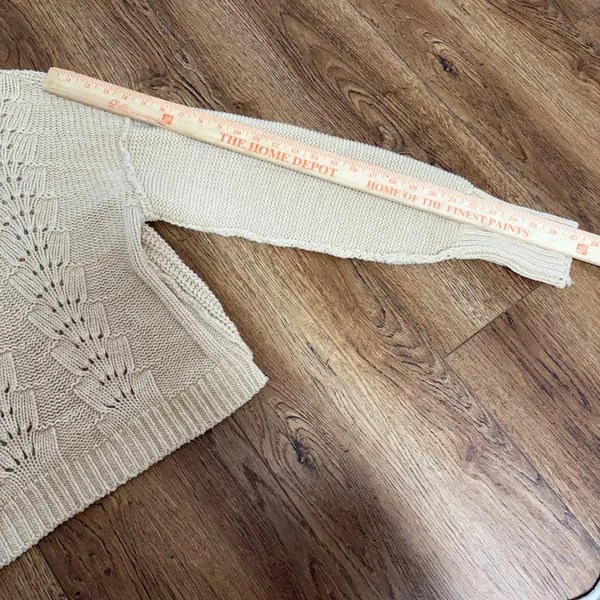Free People Cream Knit Sweater Women's L Crewneck Slight Crop Cottage Minimalist - Image 6