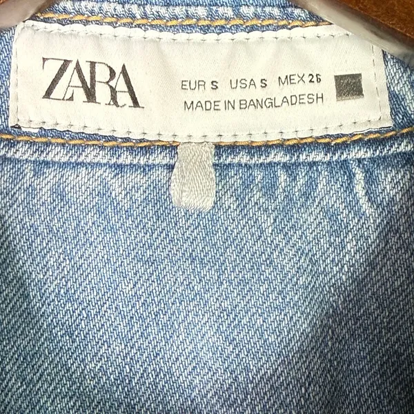 Zara Denim Snap Button Down Collard Western Style Long Sleeve Denim Shirt S Blue - Image 7