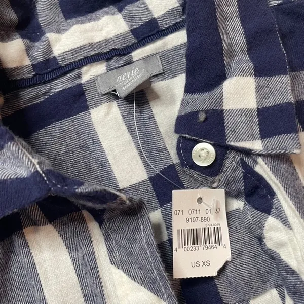 Aerie Blue White Plaid Romper Long Sleeve Button Up XS NWT 9197-890 - Image 3