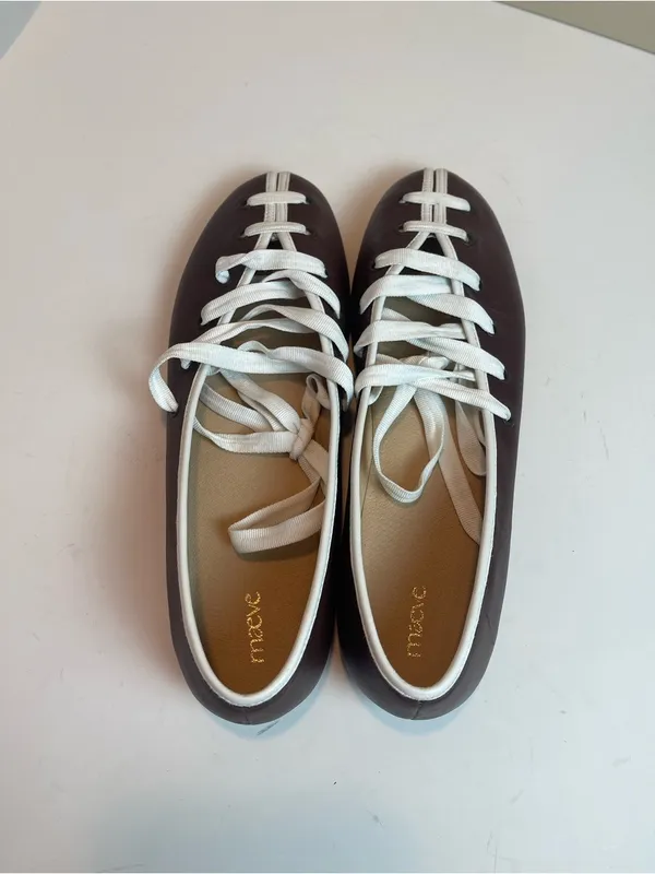 Maeve Genuine Leather Contrast Lace-Up Ballet Flats Burgundy Oxblood Sz 9 - Image 6