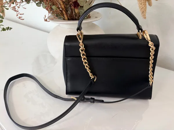Michael Kors Black Top Handle Crossbody Satchel Gold Chain Classic Handbag - Image 4