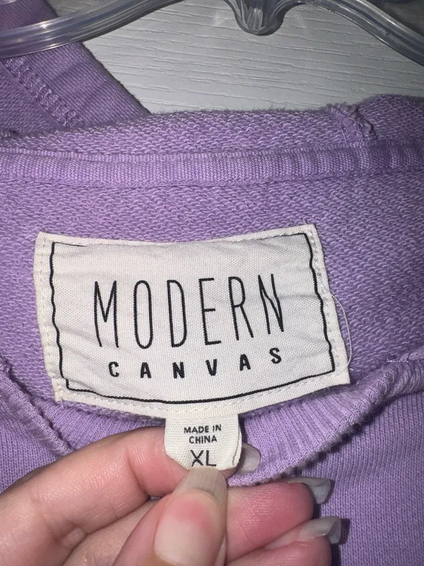 Modern canvas Lavender light purple raw hem Hoodie Pullover - Image 3