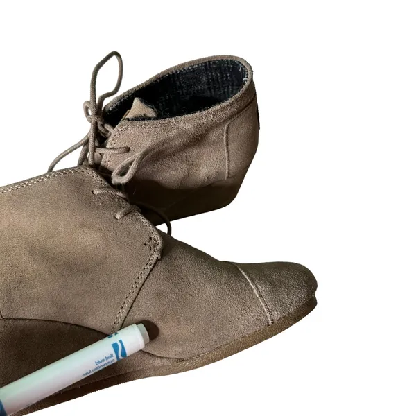 TOMS Ankle Booties Suede Leather Lace Up Wedges Women's‎ Shoes Size 8 - Image 13
