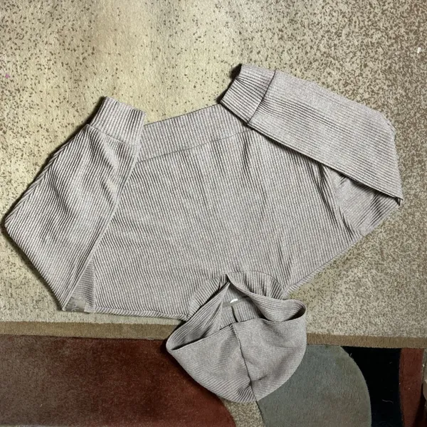 Alo Yoga Muse Ribbed Cropped Hoodie Womens S Gravel Heather Athleisure - Image 6