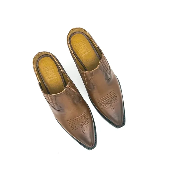 Frye Sacha Brown Leather Western Mule Booties Cowgirl Shoes Size 7 - Image 10