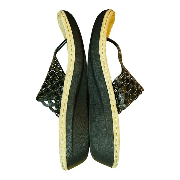 Berkley Jensen Womens Black Laser Cut Rhinestone Wedge‎ Thong Sandals Size 9.5 - Image 7