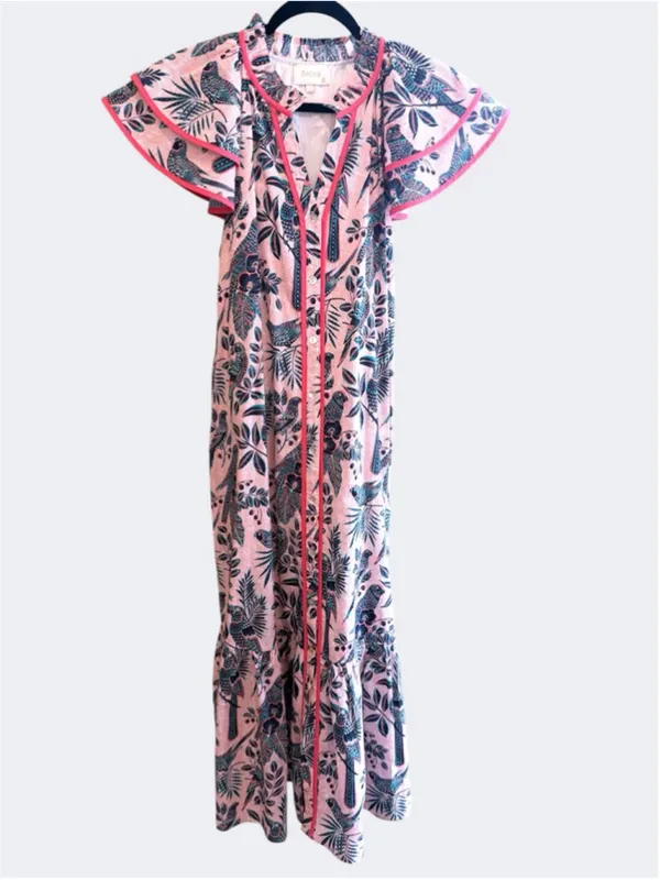 Entro Birds of Paradise Midi Dress in Pink Size S - Image 4