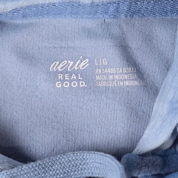 Aerie‎ Real Good Velour Full Zip Hoodie Light Blue Cropped Sweatshirt Large - Image 4