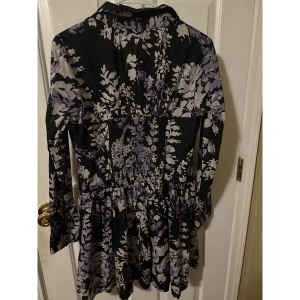 By Anthropologie Corset Mini Dress Black Motif Floral Button Front Size‎ 14 NEW - Image 8