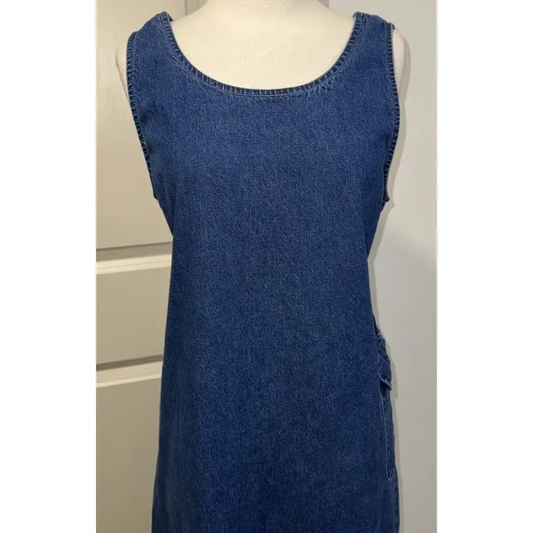 Nick & Sarah Blue Jean Denim Jumper Maxi Dress Med Side Flap Pocket Modest Boho - Image 2