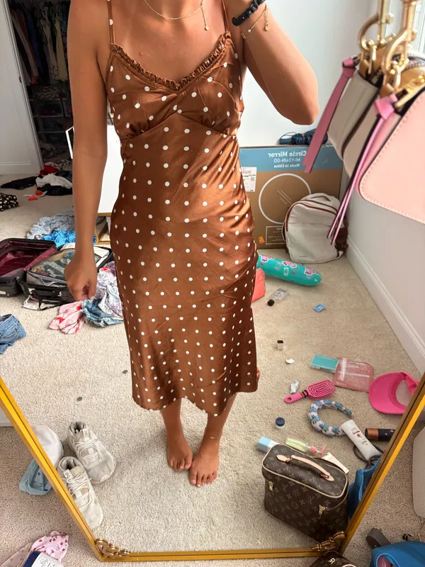 brown polka dot silk dress - Image 7