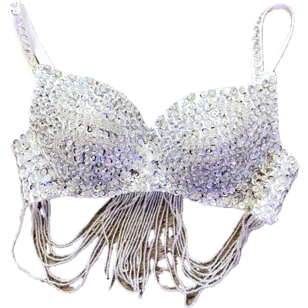 NWT Rhinestone Mermaid Bra Beaded Fringe Belly Dance Rave Festival Top B Cup - Image 2