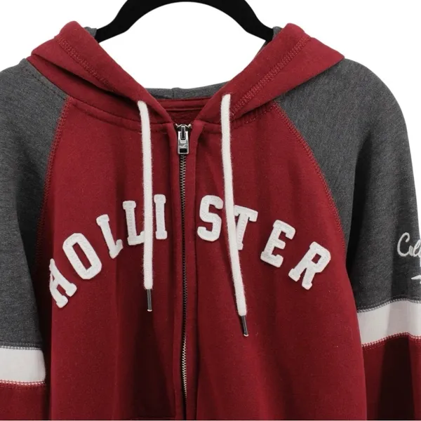 Hollister Y2K Spellout Zipper Hooded Jacket Academia‎ College Size M - Image 3