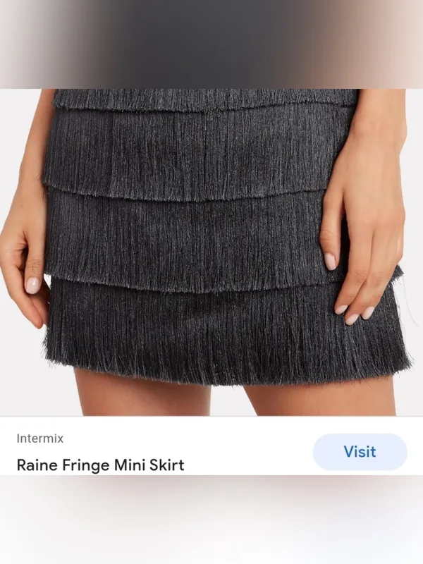 Intermix Raine Fringe Mini Skirt Gray Black Size 4 Flapper Party Cocktail Glam - Image 2