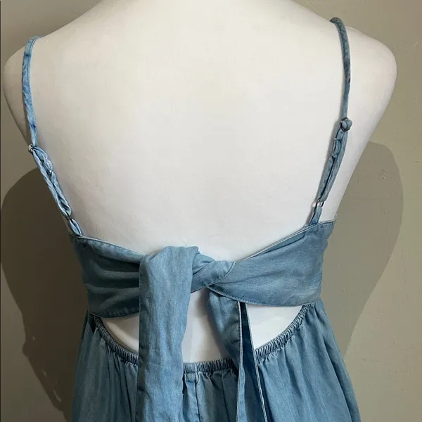 SO Light Blue Chambray Denim Babydoll Mini Sundress Tunic Tank - Image 6