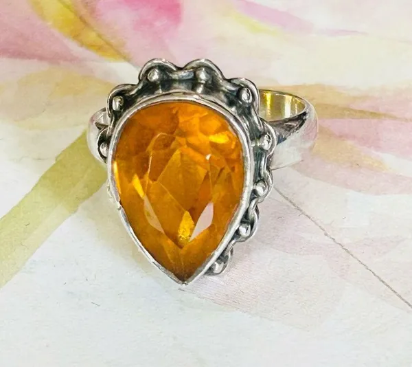 Pear Topaz and Sterling Silver Ring SZ 5 - Image 7