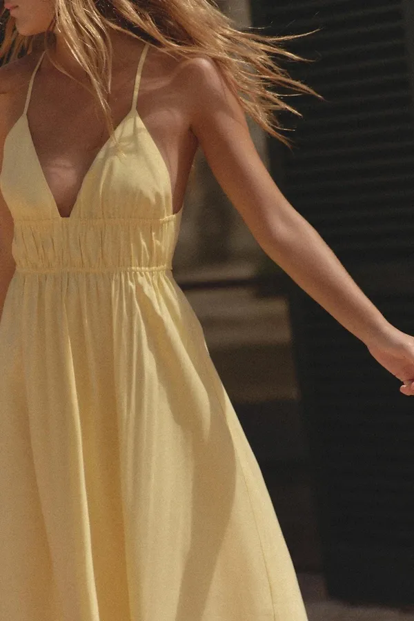Zara Butter Yellow Bohemian Halter Cotton Maxi Dress - Image 11