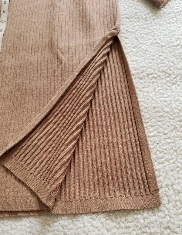 GOOD AMERICAN Sleeveless Rib Knit Tie Waist Midi Dress Taupe Tan Size 2 M - Image 10