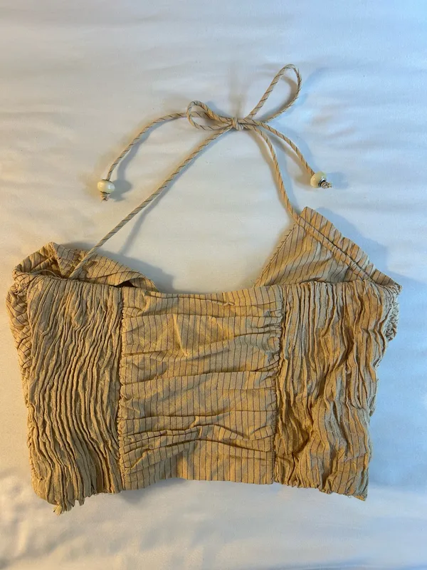 Zara Striped Beige Halter Crop Top - Image 2