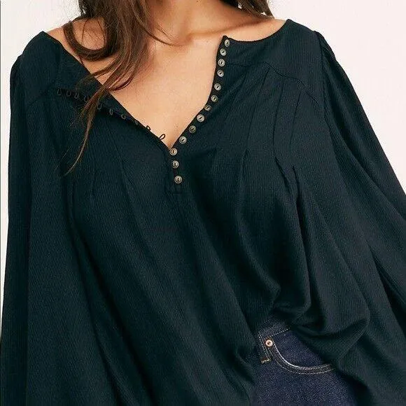 Free People Black Cotton Blend Long Sleeve Ladies Top Size S ✨ - Image 2