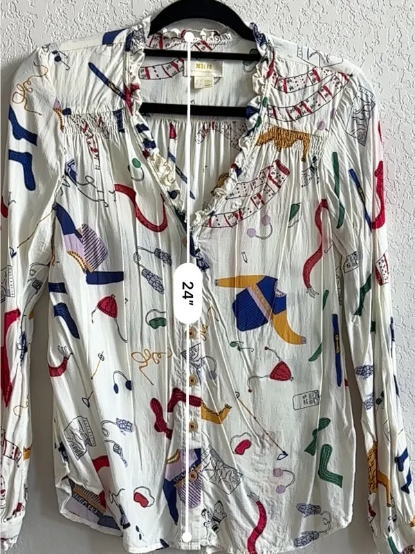 Maeve by Anthropologie Novelty Print Ruffle Blouse Size 4 - Image 6