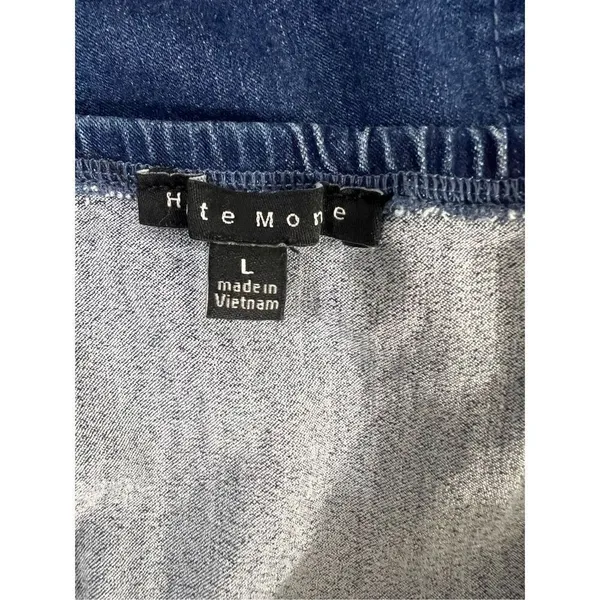 Haute Monde Blue Denim Mini Dress Size L Zip-Front Spaghetti Straps Sleeveless - Image 6
