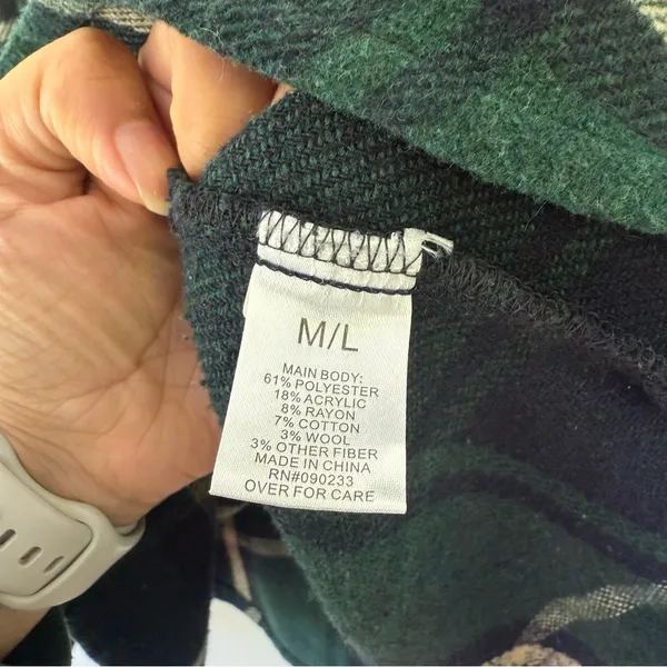 PacSun PS/LA Green & Navy Plaid Wool-Blend Shacket Size M/L - Image 6