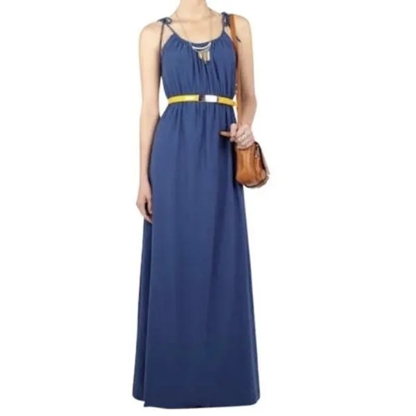 Theory Size S Tylie Maxi Dress Blue Shoulder Tie Spaghetti Strap Elastic Waist - Image 2