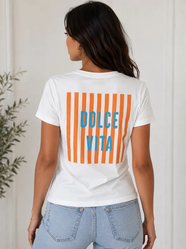 SHEIN Dolce Vita Graphic T-Shirt White Orange Blue Size S - Image 2