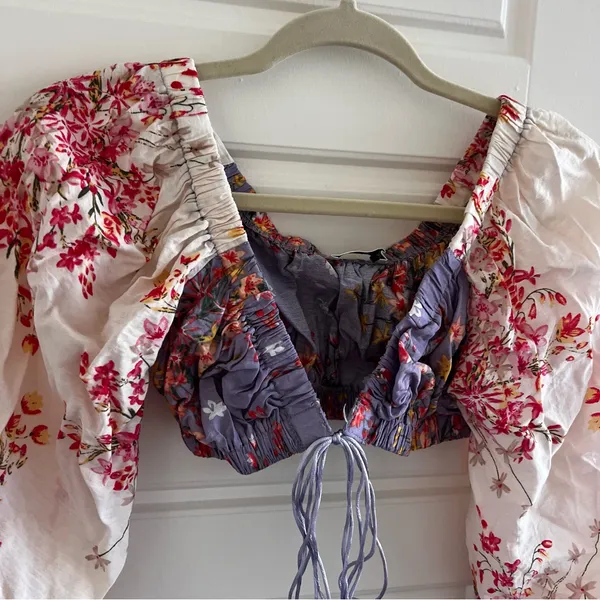 Floral Crop Top Long Sleeves Purple - Image 2