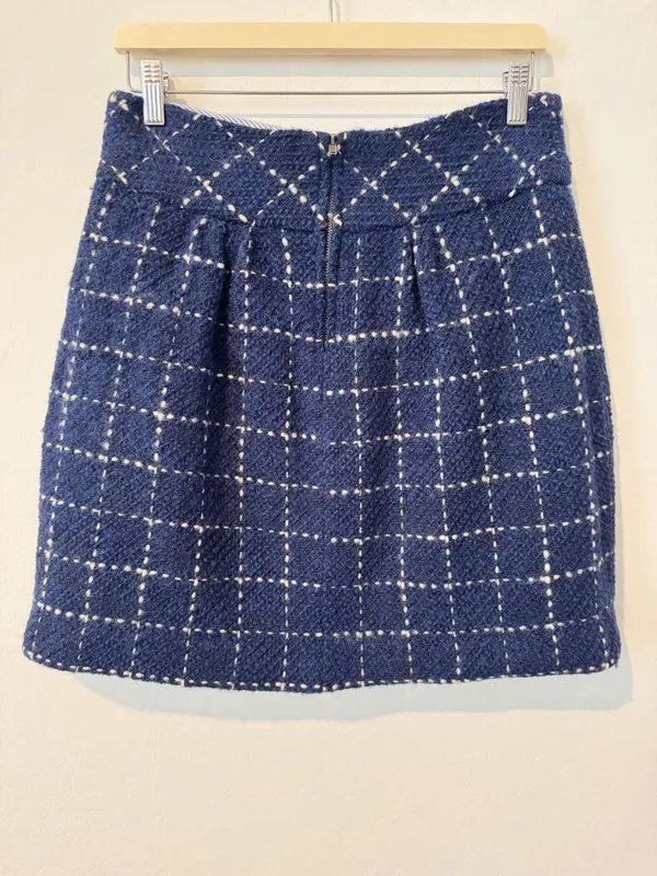 Maeve Skirt Size 8 Navy Windowpane Plaid Pleated Wool A Line Mini Clueless Retro - Image 8