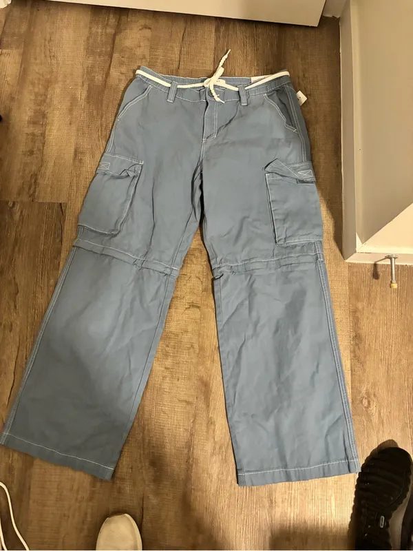 NWT Pacsun Blue Zip Off Low Rise Puddle Pants featuring convertible legs large - Image 5