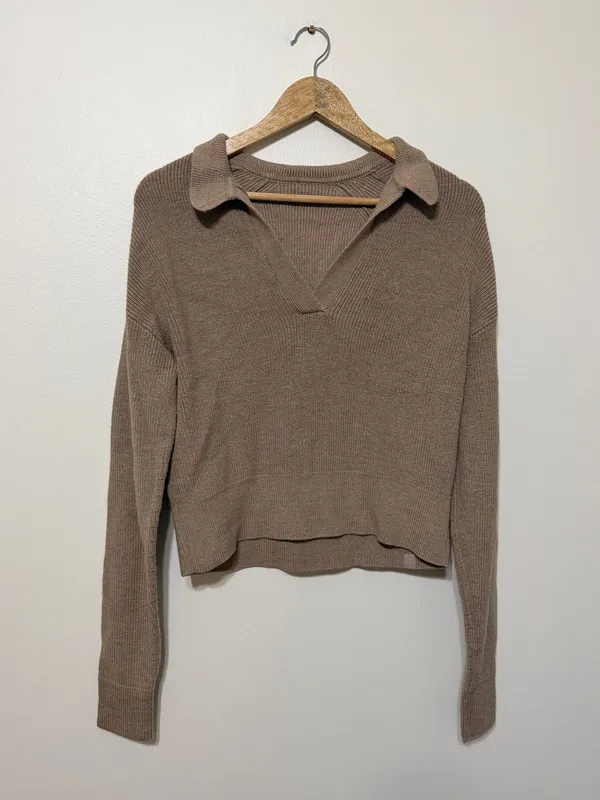 Lululemon Collared Merino Wool-Blend Sweater Medium Heathered Beech Wood - Image 2
