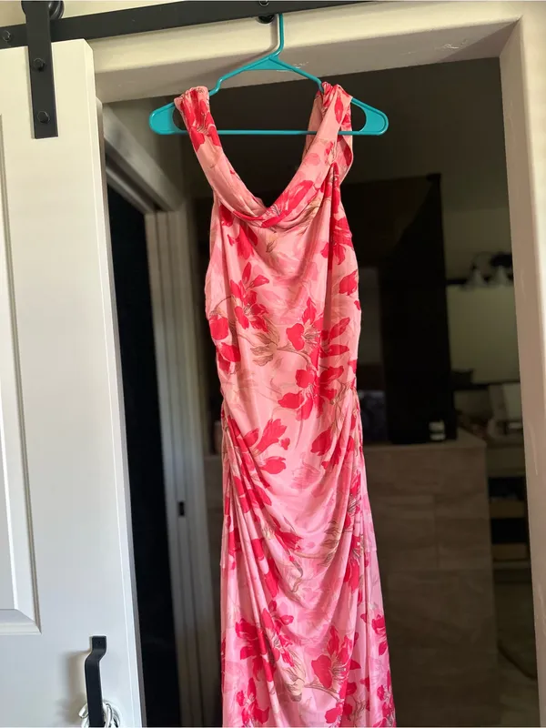 Pink Floral Cowl Neck Maxi Dress - Image 2