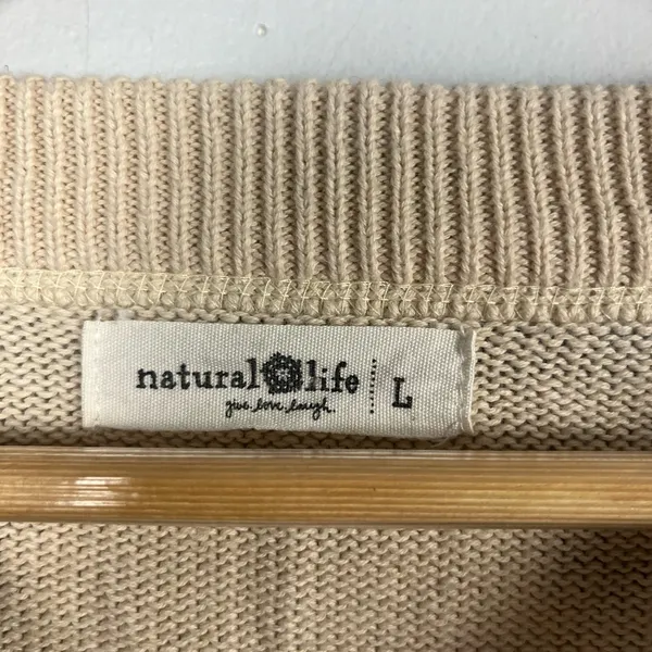 Natural Life Tie Dye Black Cream Cotton Knit Sweater Cropped Sz L Boho, hippie - Image 2