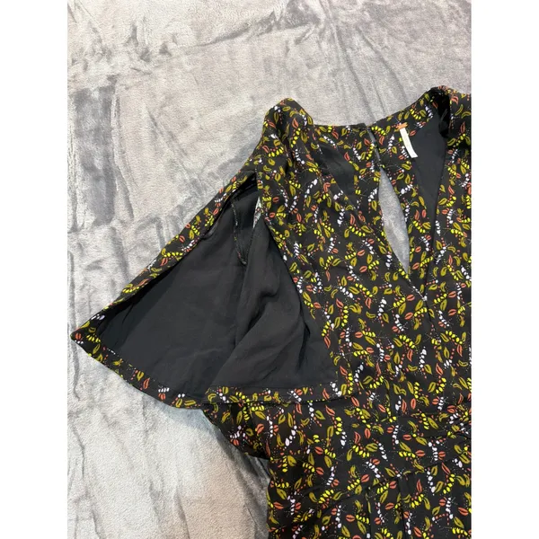 Free People Romper Womens Black Floral Leaf Print Open Back Flutter Sleeve 12 - Image 5