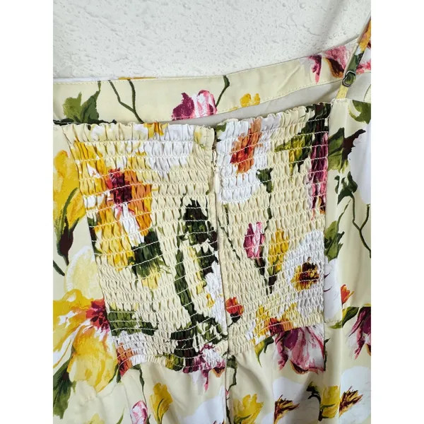 Abercrombie & Fitch Yellow Floral Mini Dress Square Neck Smocked Back Womens L - Image 3