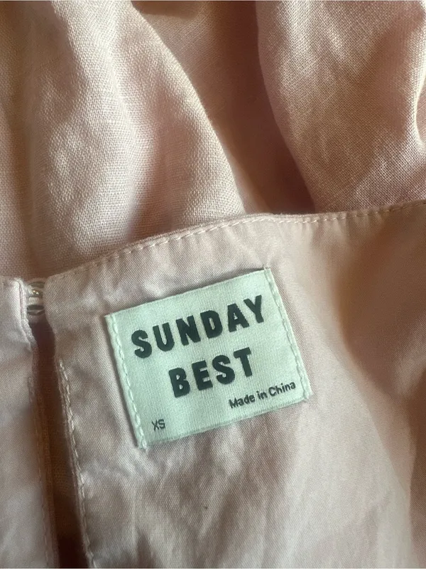Aritzia Sunday Best Hayes Dress tiered mini dress organic cotton linen pink XS - Image 4