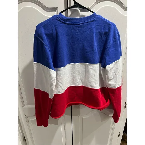 CHAMPION KANSAS JAYHAWKS BLUE BLOCKED LONG SLEEVE CREW SWEATSHIRT cropped Small - Image 7