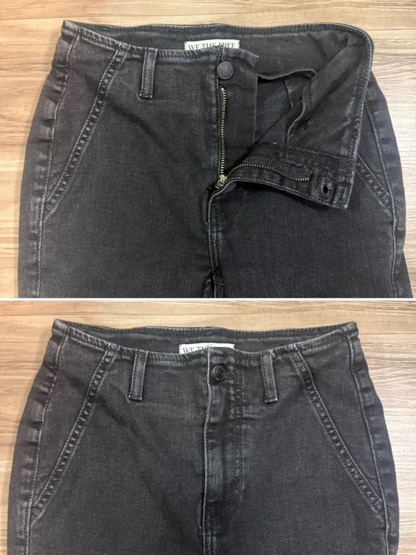 We The Free Level Up Slit Slim Flare Jeans Black Raw Hem Size 25 - Image 3