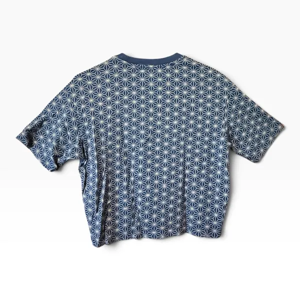 Uniqlo UT MFA Boston Geometric Asanoha Print T-Shirt XS Blue White Boxy Tee - Image 2