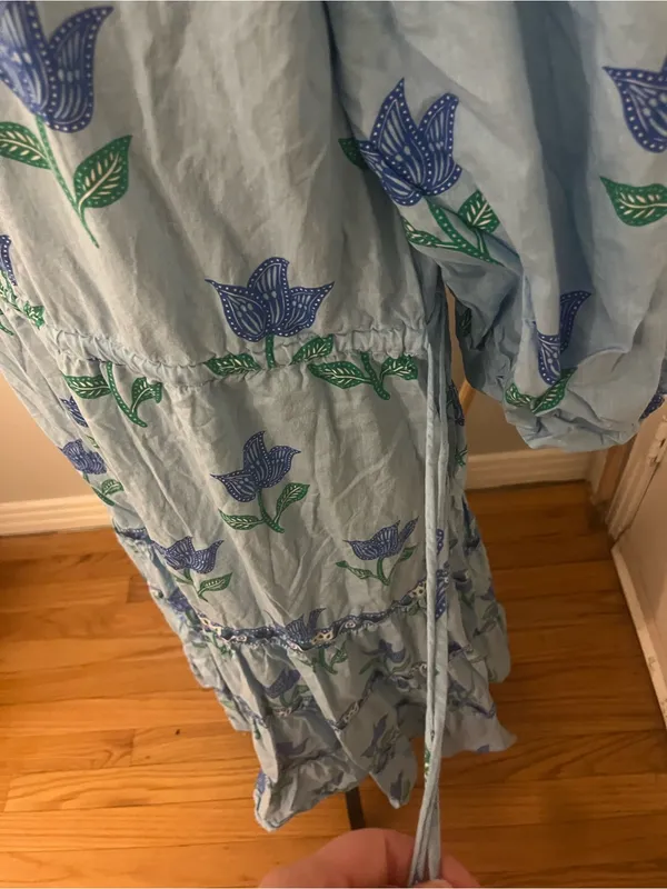 Printfresh Tulip Bloom Coconut Cafe Dress 3/4 Puff Sleeve Midi Size L - Image 3
