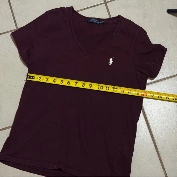 Polo by‎ Ralph Lauren Women's Burgundy V-Neck Top Minimalist size M - Image 7